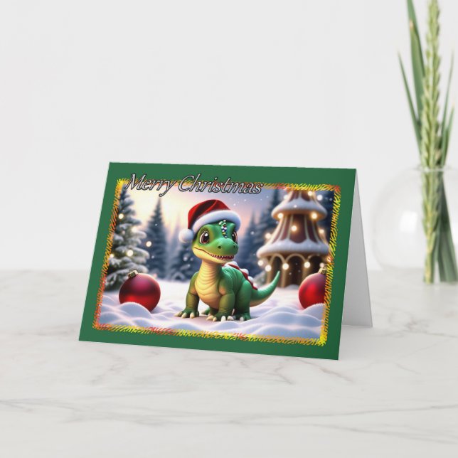 Tarjeta de Navidades de dinosaurios curados (Anverso)