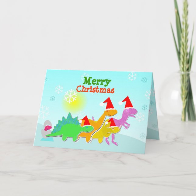 Tarjeta de Navidades de dinosaurios Personalizados (Anverso)