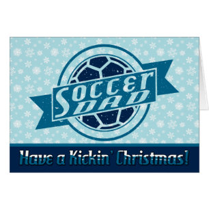 Tarjeta de Navidades de diseño azul de Soccer Dad