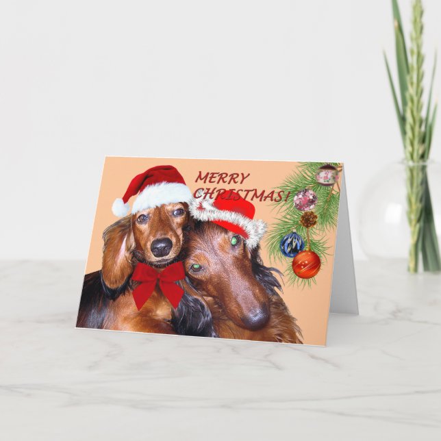 Tarjeta de Navidades de diseño de Dachshund (Anverso)