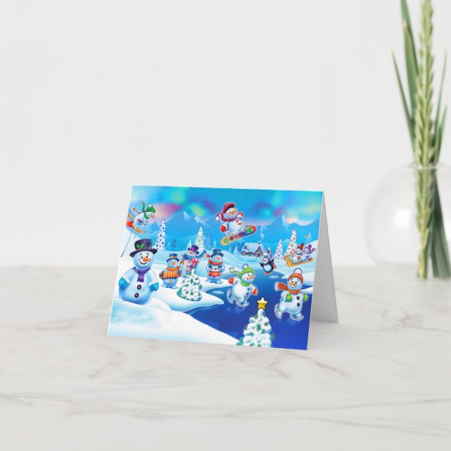 Tarjeta de Navidades de diseño de snowmen Winter W (Anverso)