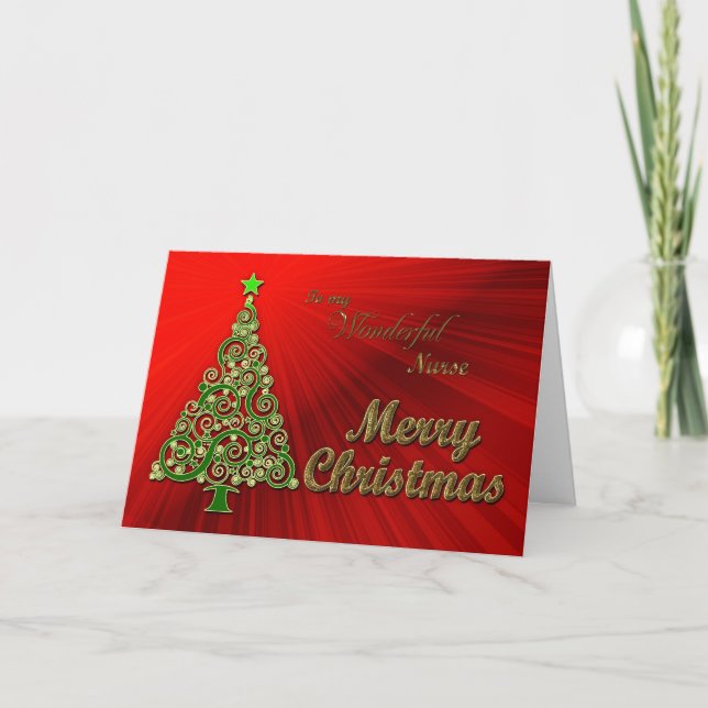 Tarjeta de Navidades de efecto rojo y oro para enf (Anverso)