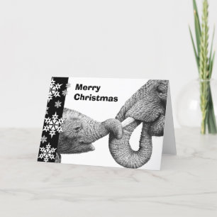 Tarjeta de Navidades de elefantes y terneros afric