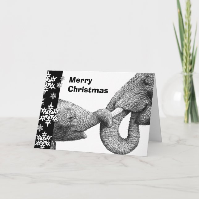 Tarjeta de Navidades de elefantes y terneros afric (Anverso)