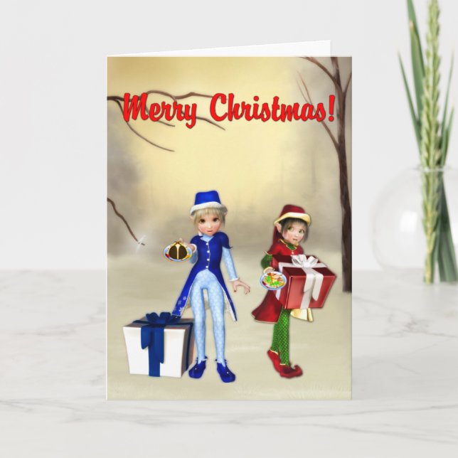 Tarjeta de Navidades de Elves Feliz (Anverso)