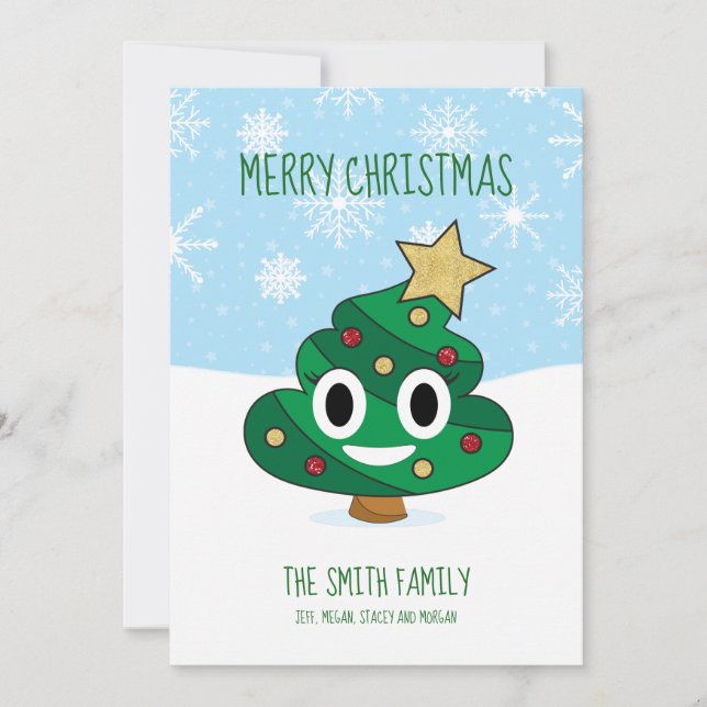 Tarjeta de Navidades de Emoji de poop de árbol de  (Anverso)