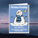 Tarjeta de Navidades de empresa Snowman divertida<br><div class="desc">Tarjeta de Navidades de empresa. Tarjeta de Navidades de negocios con código QR dentro. Saludos de Navidad desde un negocio. Feliz Navidad a los clientes. Hombre de nieve divertido al estilo personalizado en una tarjeta de felicitaciones navideñas. Personaliza tu saludo,  nombre comercial y mensaje,  etc.</div>