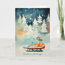 Tarjeta de Navidades de escena de nieve con gato e