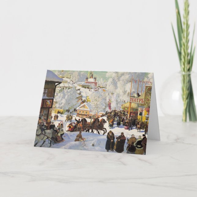 Tarjeta de Navidades de escena de nieve rusa (Anverso)