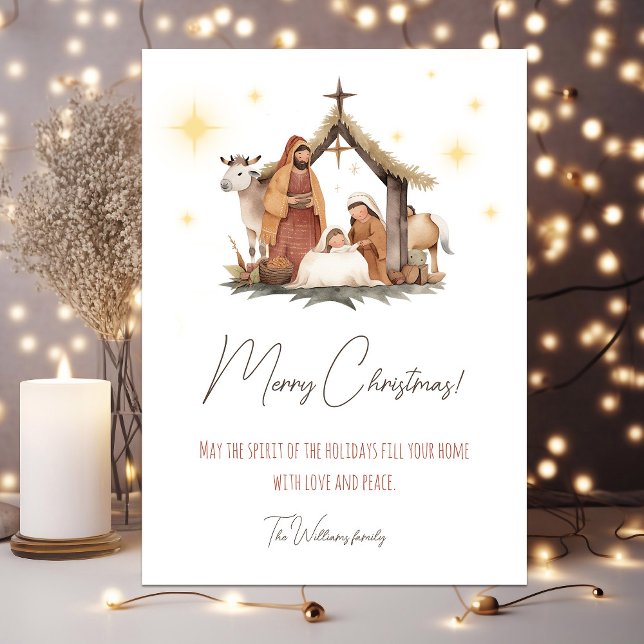 Tarjeta de Navidades de escenas de natividad ilust (Christmas nativity card with personalized text)
