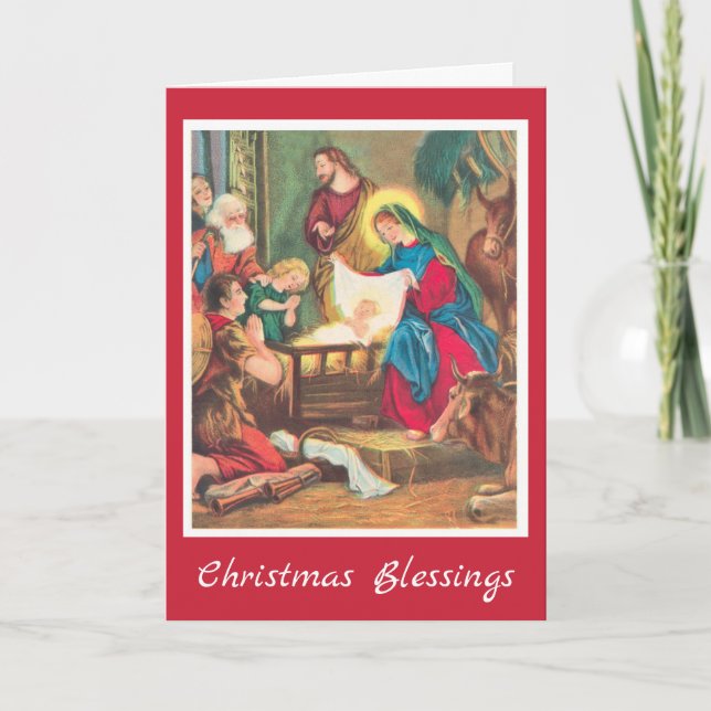 Tarjeta de Navidades de escenas de natividad vinta (Anverso)