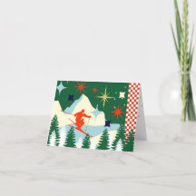 Tarjeta de Navidades de esquí retro