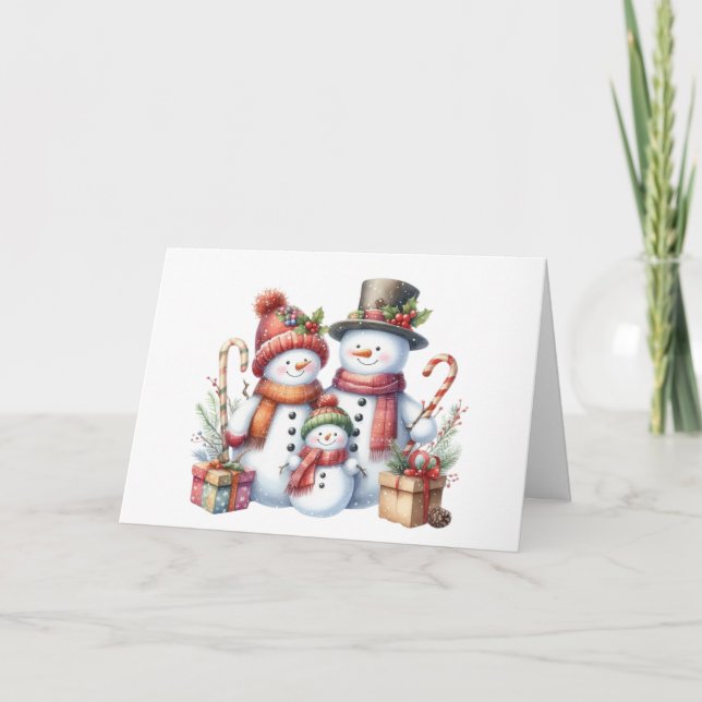 Tarjeta de Navidades de familia Snowman (Anverso)