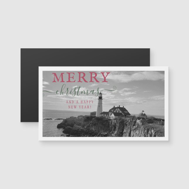Tarjeta de Navidades de faro de Portland (Anverso/Reverso)