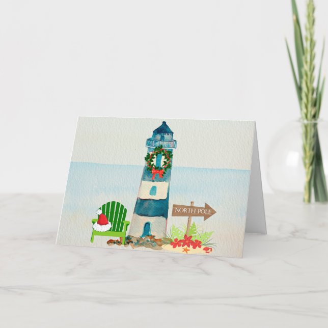Tarjeta de Navidades de faro náutico (Anverso)