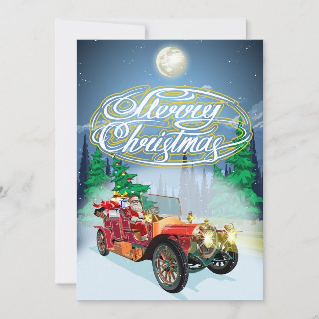 Tarjeta de Navidades de felicitación con coche vin (Anverso)