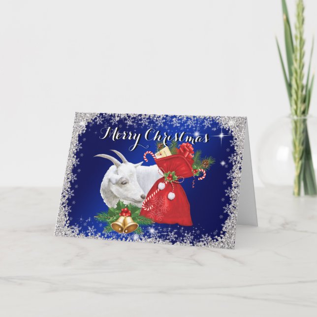 Tarjeta de Navidades de Feliz Navidad Saanen Goat (Anverso)