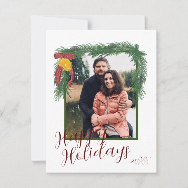 Tarjeta de Navidades de feriado de Garland y Bells (Anverso)