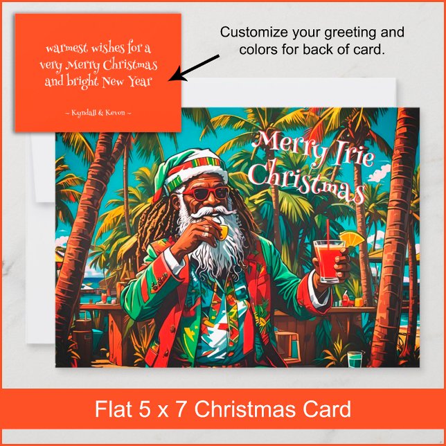 Tarjeta de Navidades de ferry Irie Reggae Santa Ho (Customize your greeting and chose any color you like for the back of the card. )
