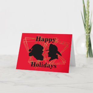 Tarjeta de Navidades de Fireman y Santa Silhouette
