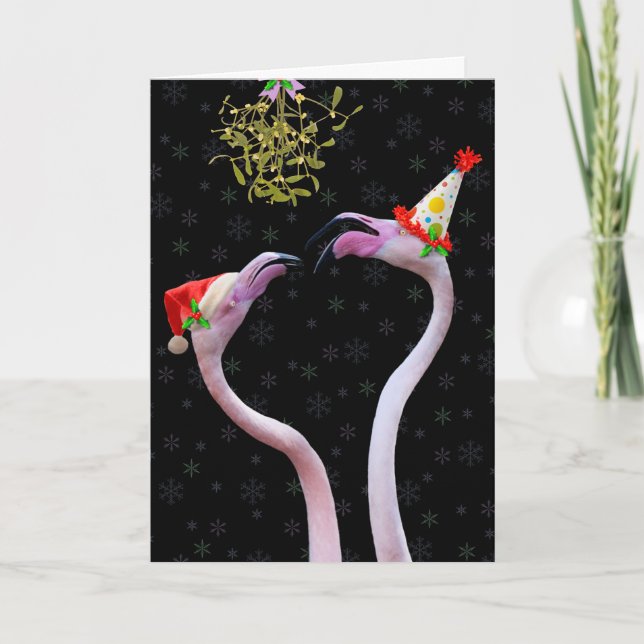Tarjeta de Navidades de Flamingos festivos (Anverso)