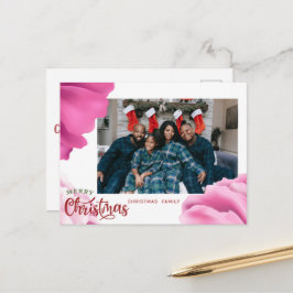 Tarjeta de Navidades de flores rosadas, tarjeta de