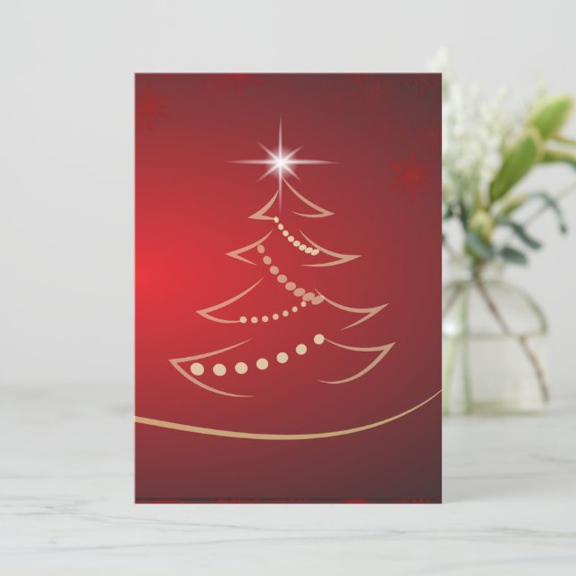 Tarjeta de Navidades de fondo rojo del árbol de na (Anverso de pie)