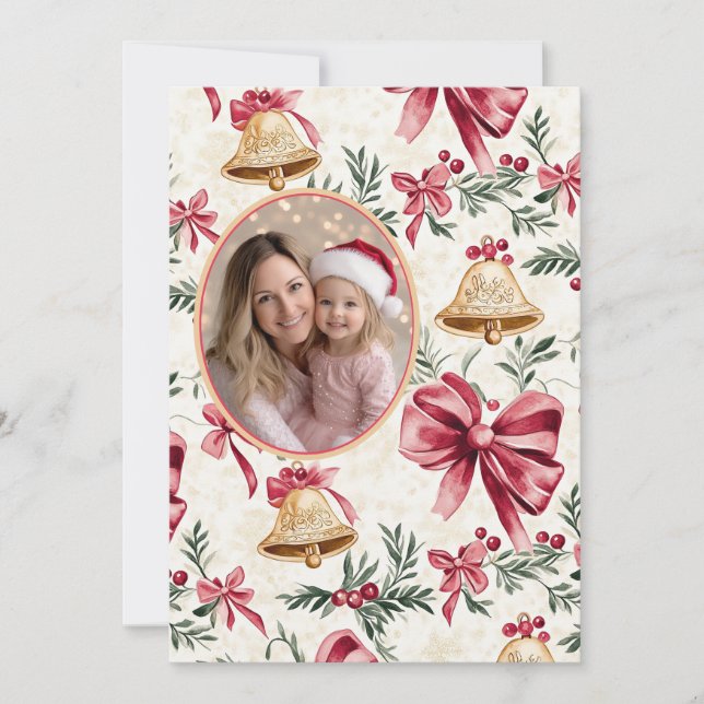 Tarjeta de Navidades de foto de los óleos rosados  (Anverso)