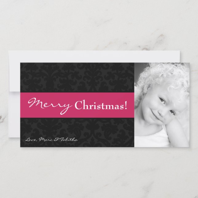 Tarjeta de Navidades de foto de marco de damasco n (Anverso)