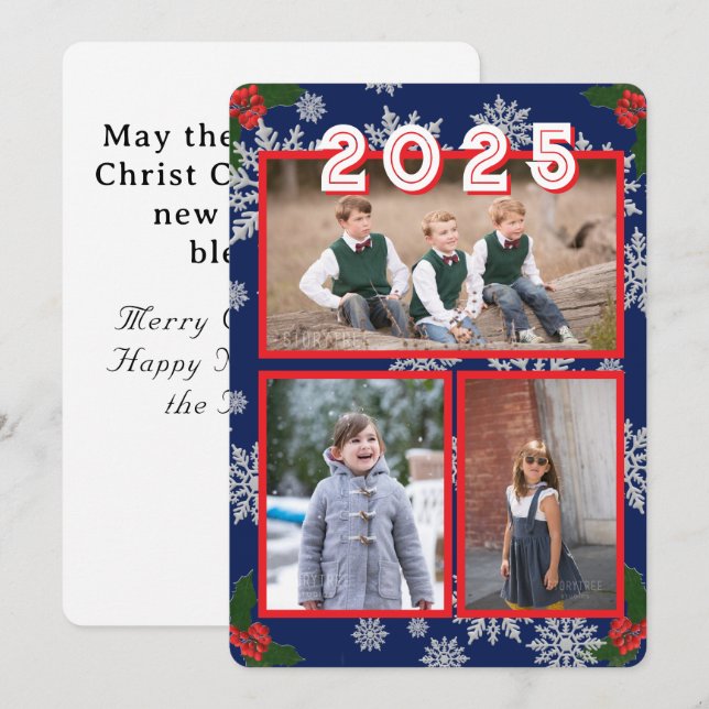 Tarjeta de Navidades de foto de nieve para navidad (Anverso / Reverso)