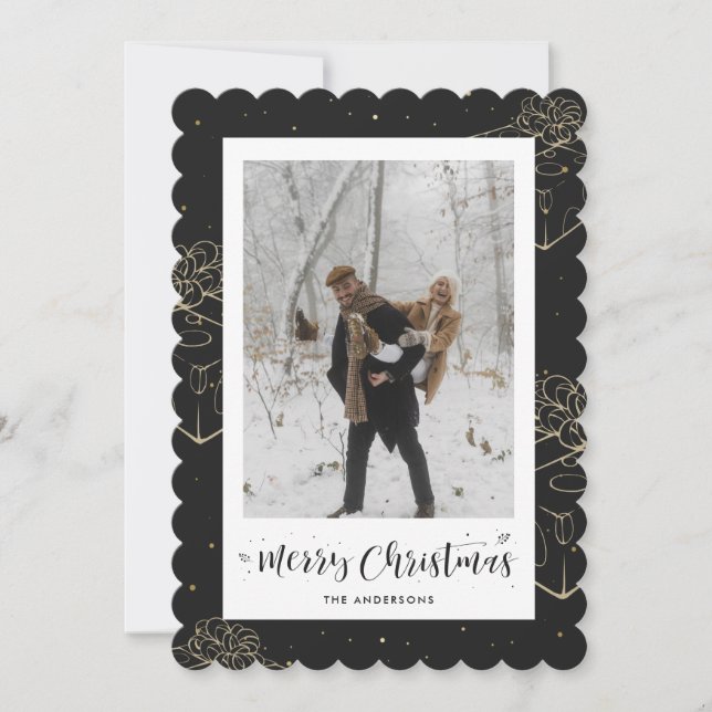 Tarjeta de Navidades de foto de regalo de oro negr (Anverso)