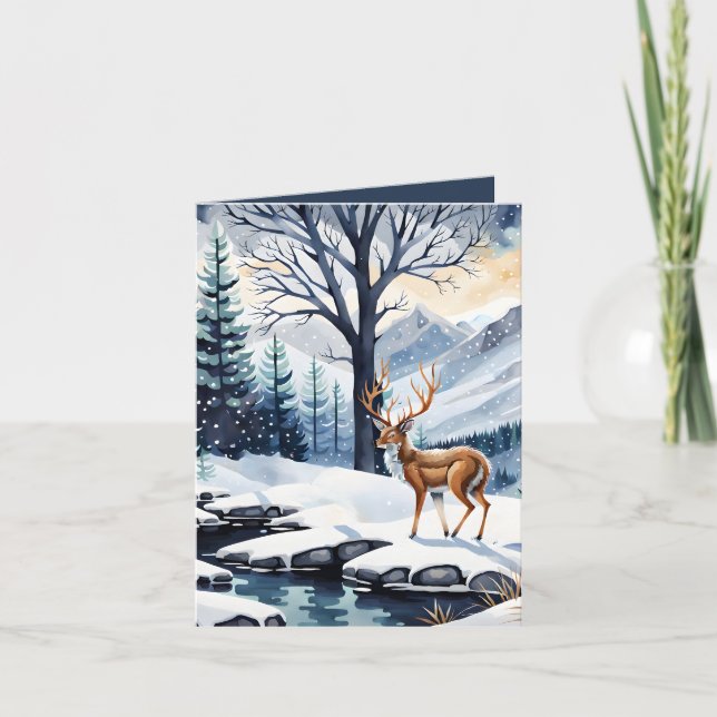 Tarjeta de Navidades de foto doblados de Snowy Lak (Anverso)