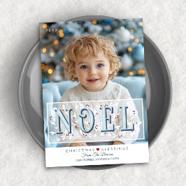 Tarjeta de Navidades de fotografía azul Noel Overl
