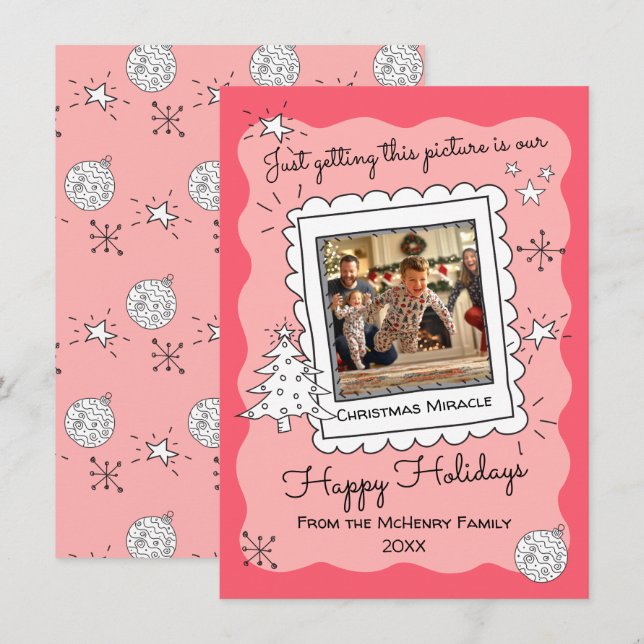 Tarjeta de Navidades de fotografía con dibujos de  (Anverso / Reverso)