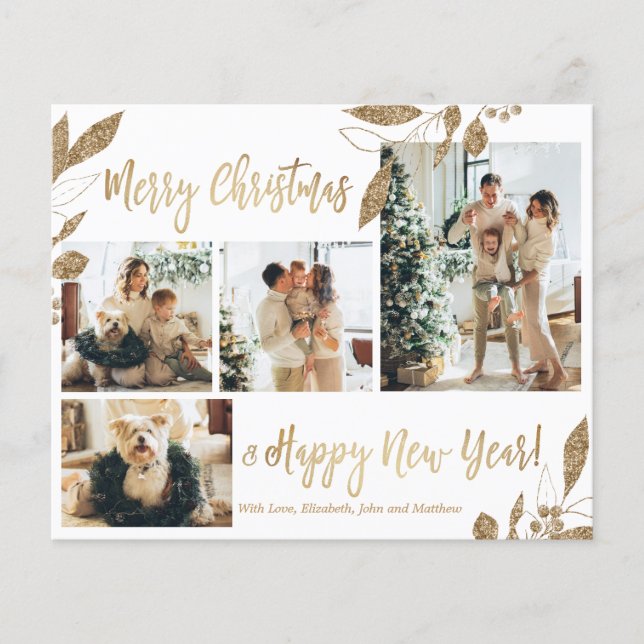 Tarjeta de Navidades de fotografía con follaje de  (Anverso)