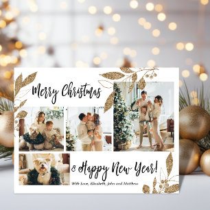 Tarjeta de Navidades de fotografía con follaje de