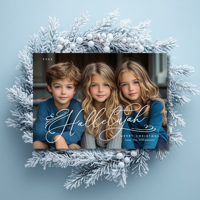 Tarjeta de Navidades de fotografía con guión elega (Shown on a 5” x 7” card)