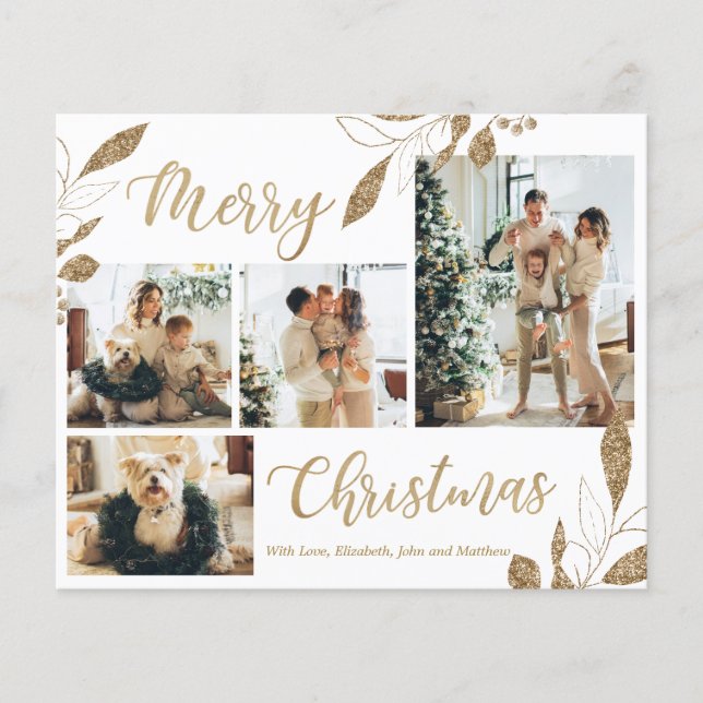 Tarjeta de Navidades de fotografía con hojas de or (Anverso)