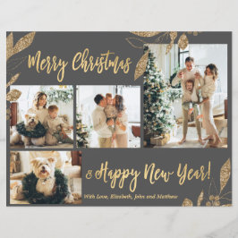 Tarjeta de Navidades de fotografía con hojas de or