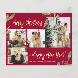 Tarjeta de Navidades de fotografía con hojas de or