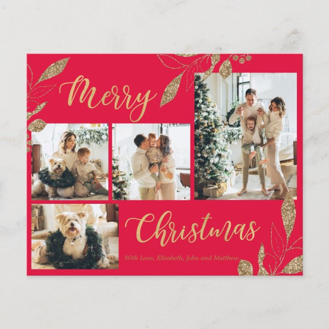 Tarjeta de Navidades de fotografía con hojas de or (Anverso)