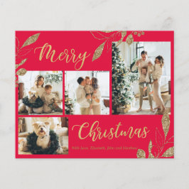 Tarjeta de Navidades de fotografía con hojas de or