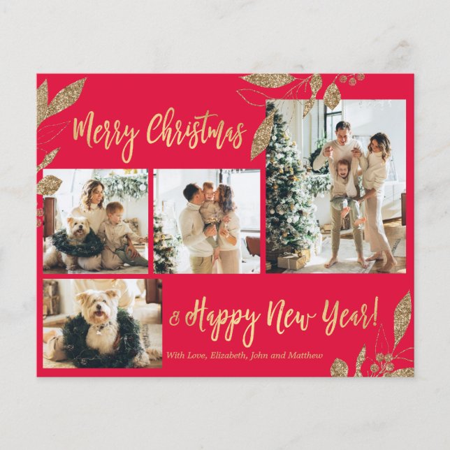 Tarjeta de Navidades de fotografía con hojas de or (Anverso)