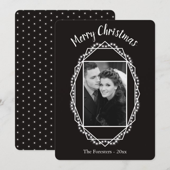 Tarjeta de Navidades de fotografía con parkle de v (Anverso / Reverso)