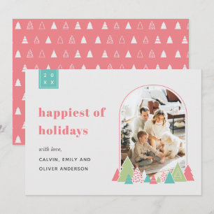 Tarjeta de Navidades de fotografía de árbol y arco