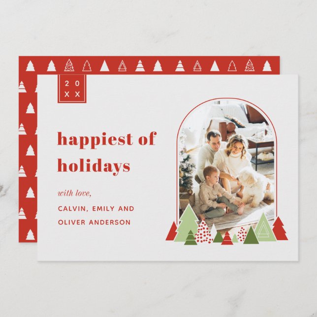 Tarjeta de Navidades de fotografía de árbol y arco (Anverso / Reverso)