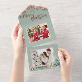 Tarjeta de Navidades de fotografía de boho rosa y