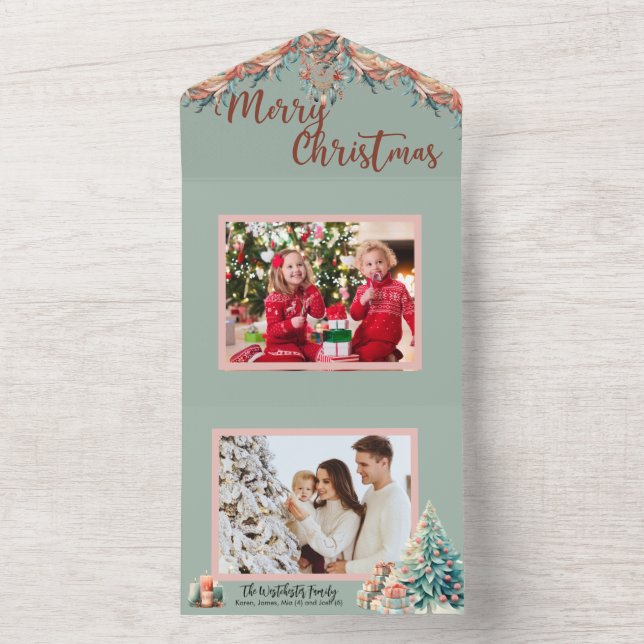 Tarjeta de Navidades de fotografía de boho rosa y  (Interior)