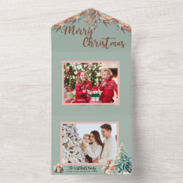Tarjeta de Navidades de fotografía de boho rosa y 