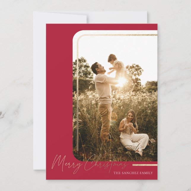 Tarjeta de Navidades de fotografía de borde modern (Anverso)